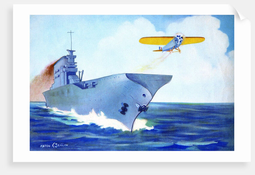 Prop plane taking off from an early aircraft carrier by Anonymous