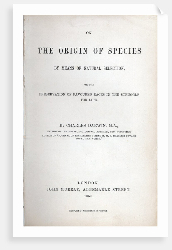 Title page of The Origin of Species by Charles Darwin