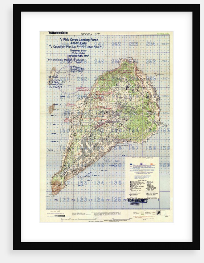 US landing and targeting map of Iwo Jima by Anonymous