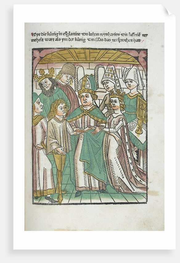 Woodcut illustration of marriage ceremony from Medieval book by Anonymous