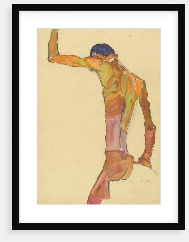 Standing Male Nude with Arm Raised, Back View by Egon Schiele