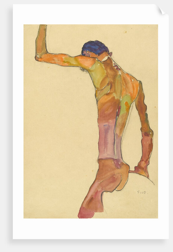 Standing Male Nude with Arm Raised, Back View by Egon Schiele