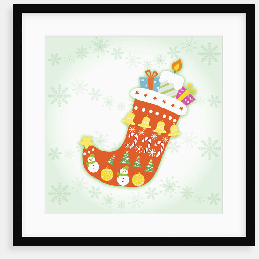 Christmas with red sock and decorations by Anonymous