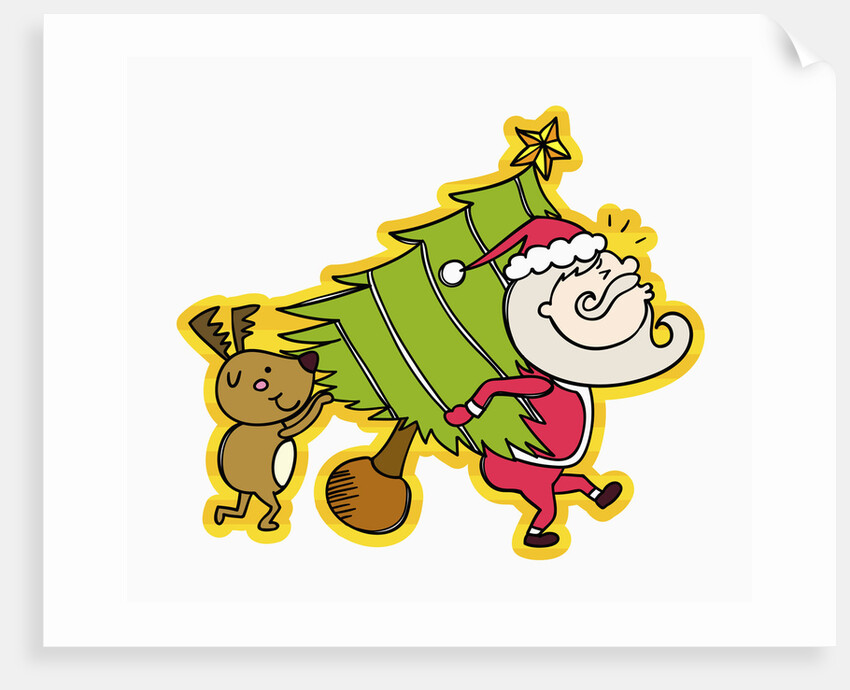 Santa and rudolph carrying tree by Anonymous