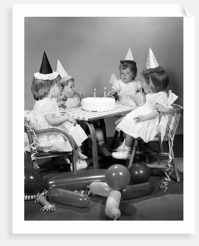 1960s girl quadruplets having second birthday party by Anonymous