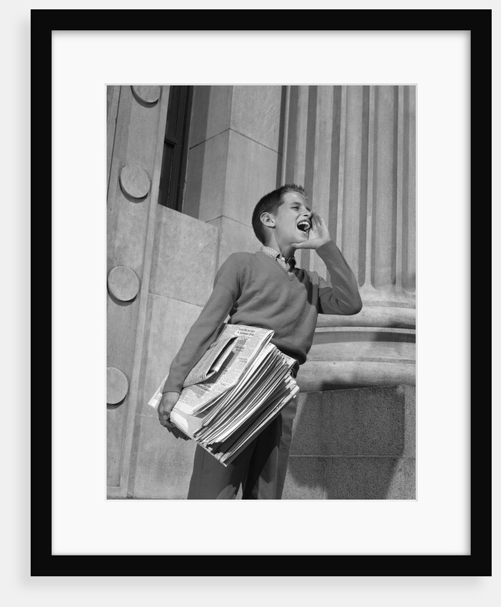 1950s 1960s paperboy selling newspapers shouting extra extra by Anonymous
