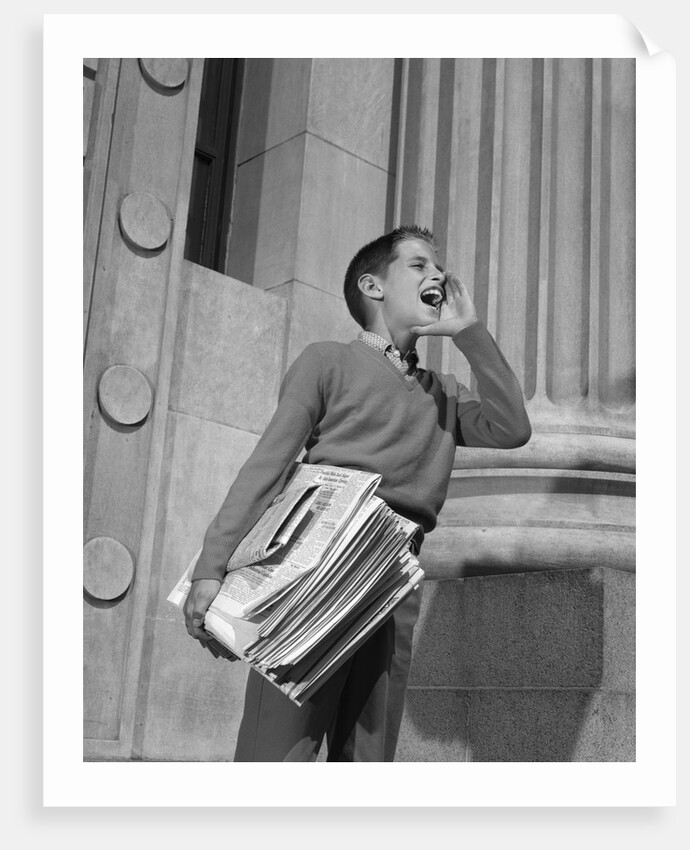1950s 1960s paperboy selling newspapers shouting extra extra by Anonymous