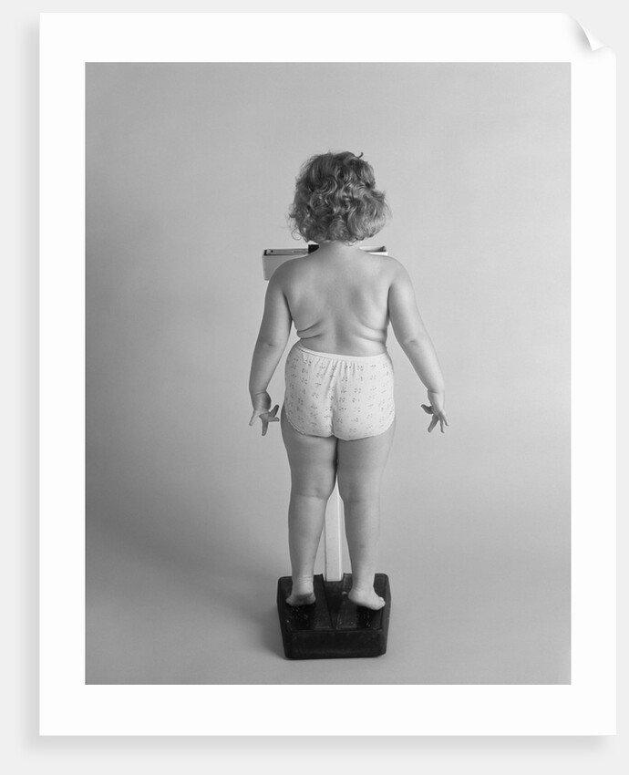 Back view of chubby girl wearing panties weighing herself by Anonymous