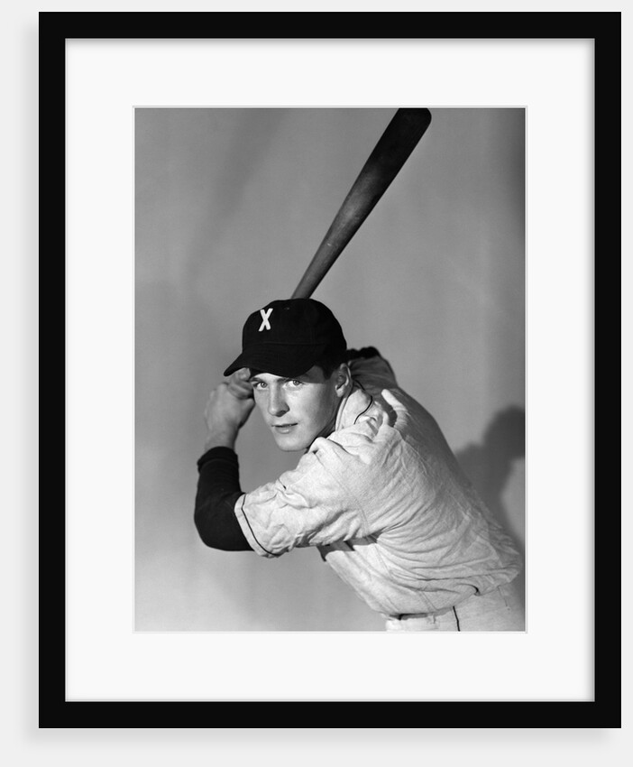1950s portrait baseball player batting at bat looking at camera by Anonymous