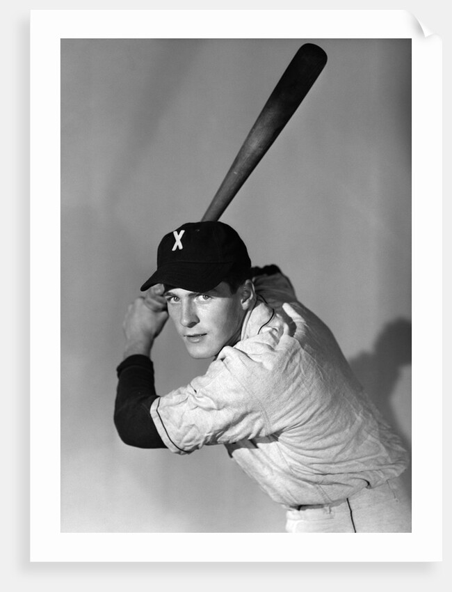 1950s portrait baseball player batting at bat looking at camera by Anonymous