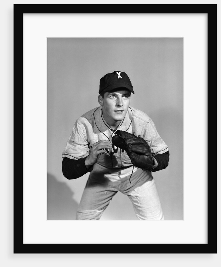 1950s portrait baseball player poised for action by Anonymous
