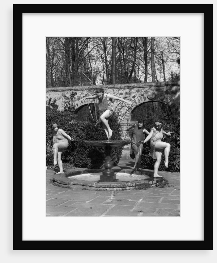 1910s amateur theatrics of greek mythology hylas kidnapped three female sprites water nymphs dancing in fountain spring of pegae by Anonymous
