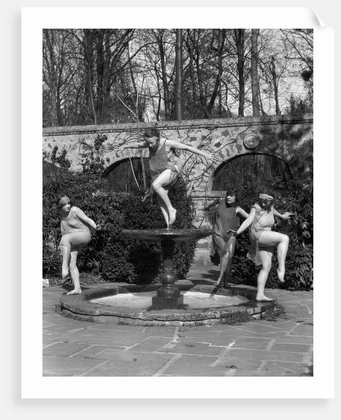 1910s amateur theatrics of greek mythology hylas kidnapped three female sprites water nymphs dancing in fountain spring of pegae by Anonymous