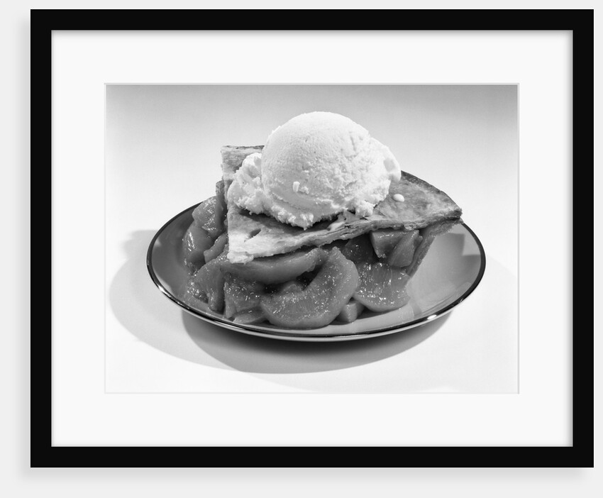 1960s still life of slice of peach pie with vanilla ice cream on top by Anonymous
