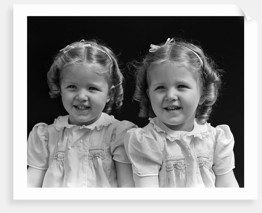 1930s portrait twin girls smiling by Anonymous