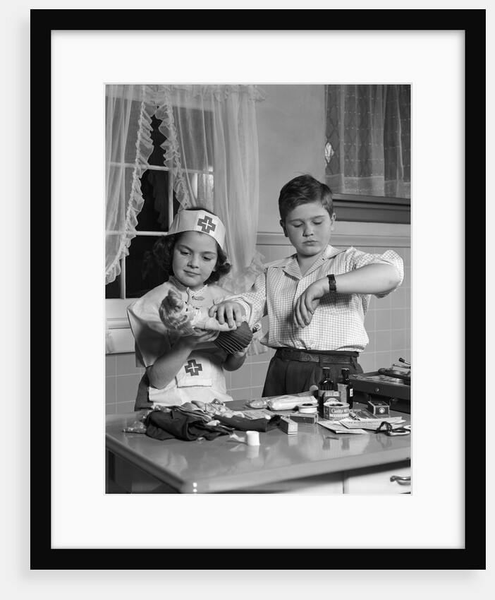 1950s two children playing doctor nurse by Anonymous