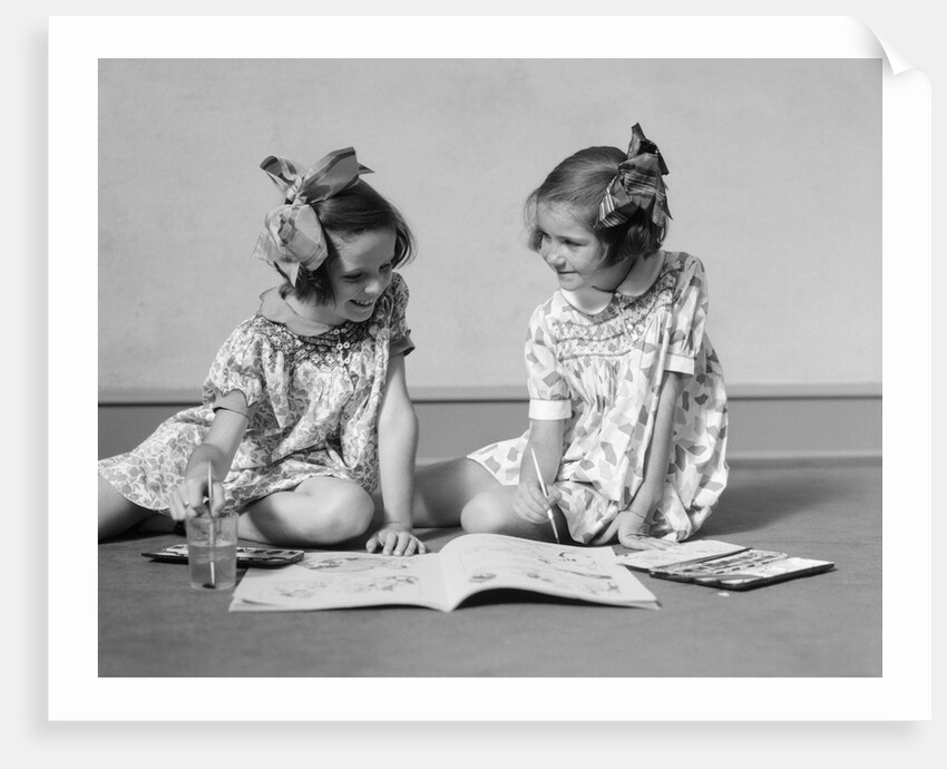 1930s two girls painting in book with watercolors by Anonymous