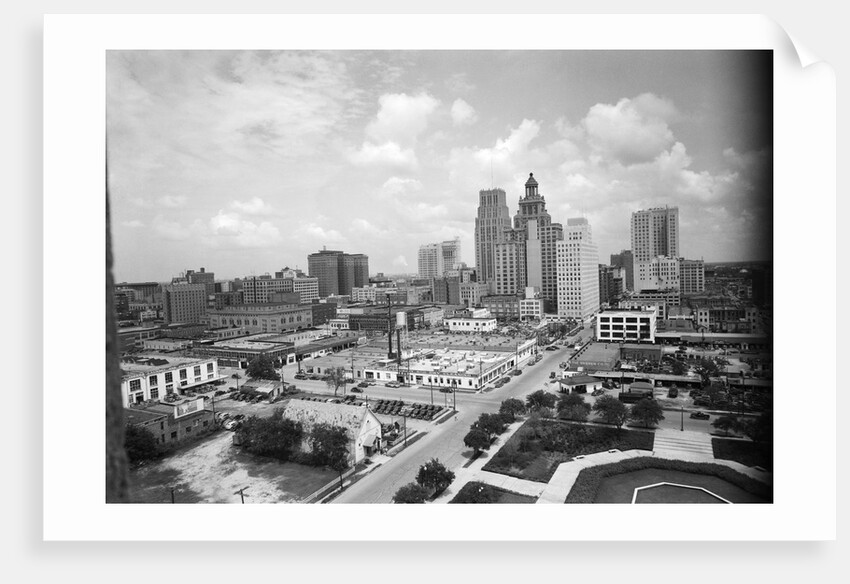 1940s skyline of business district of houston texas from city hall by Anonymous