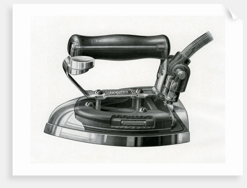 Vintage engraving of an early electric iron by Anonymous