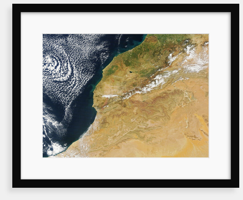Satellite view of the Atlas Mountains of Morocco with winter snow cover by Anonymous