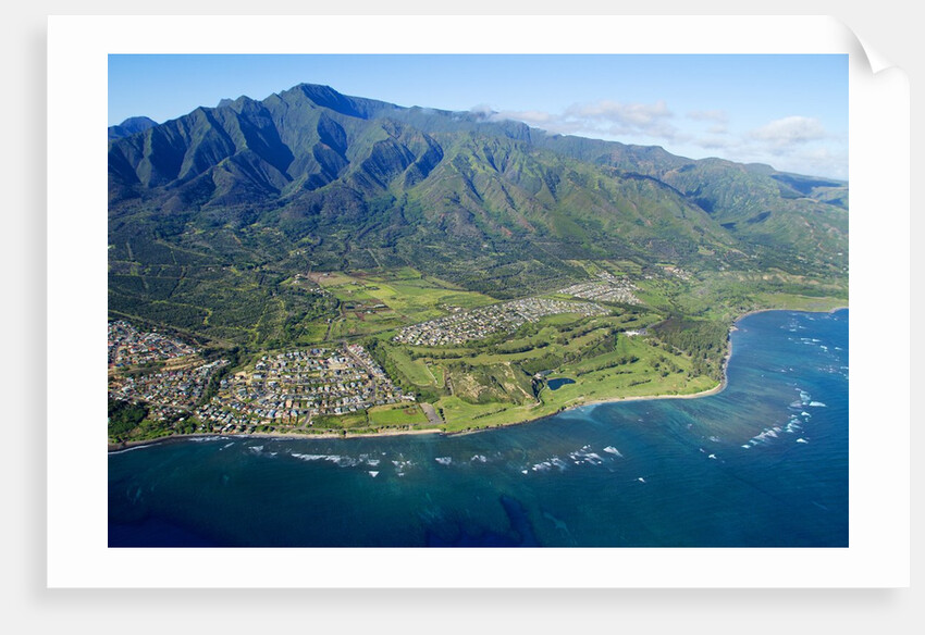 Aerial of West Maui Mountains and Waihee Golf course, Maui, Hawaii by Anonymous