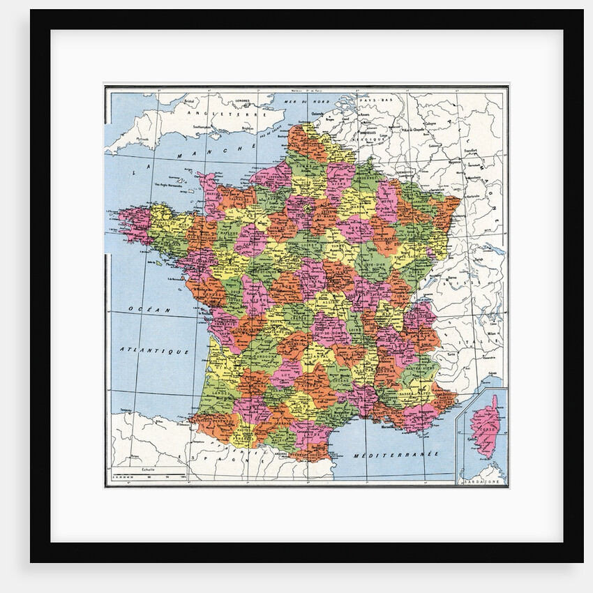 Vintage Map of the Departements of France by Anonymous