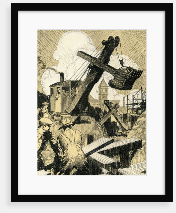 Industrial Construction with Steam Shovel and Laborers by Anonymous