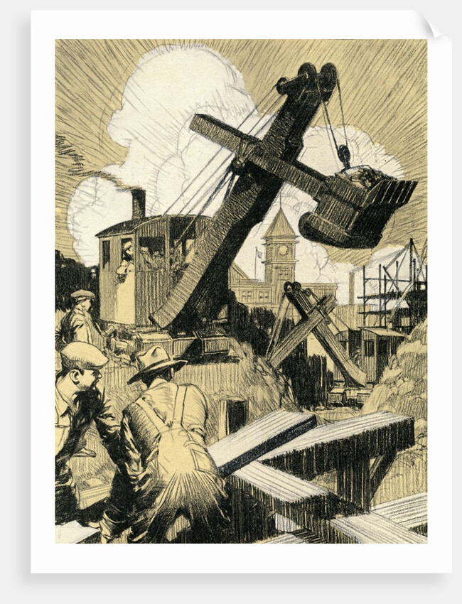 Industrial Construction with Steam Shovel and Laborers by Anonymous
