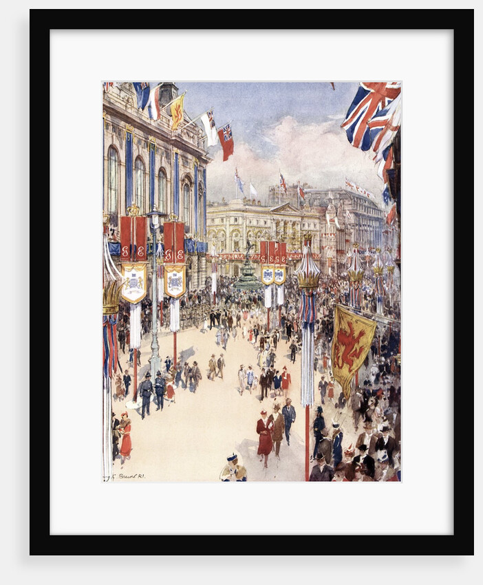Piccadilly Circus in London Decorated for the Coronation of King George VI in 1937 by Anonymous