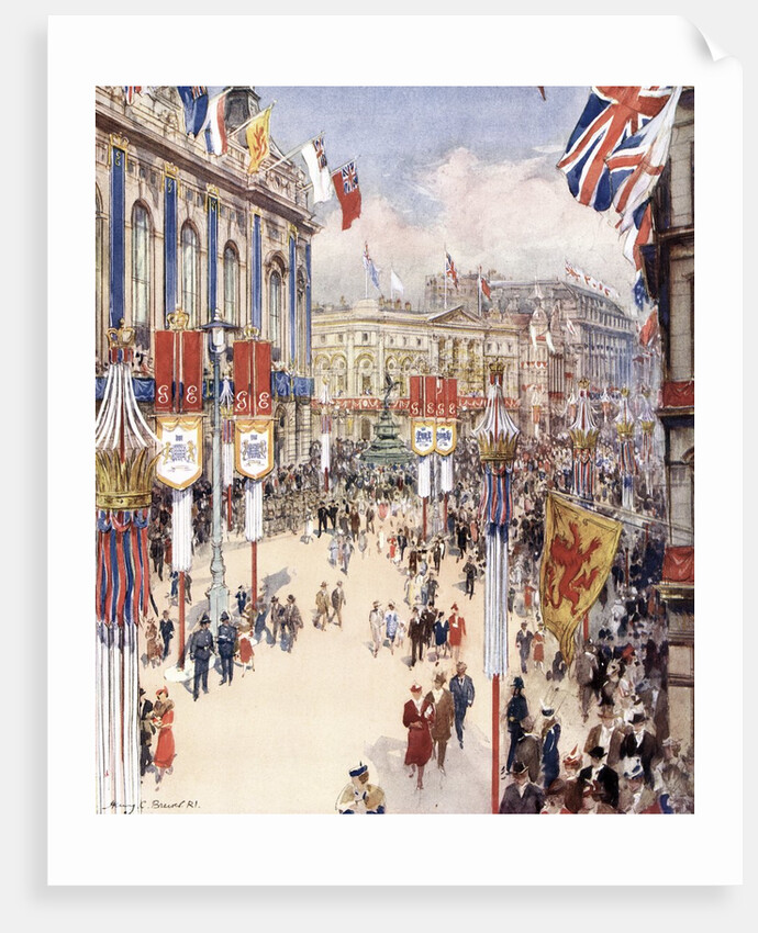 Piccadilly Circus in London Decorated for the Coronation of King George VI in 1937 by Anonymous