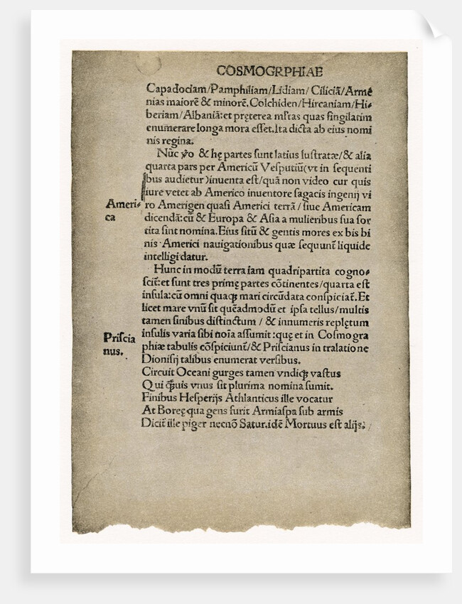 First Mention of the Name 'America' in 1507 by Anonymous
