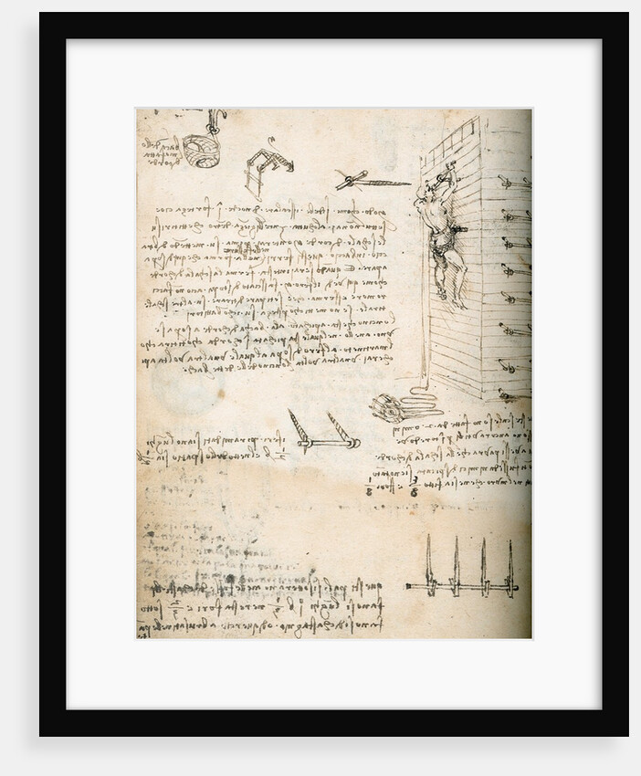 Notebook drawing of grappling hooks by Leonardo da Vinci