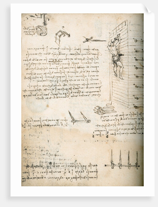 Notebook drawing of grappling hooks by Leonardo da Vinci