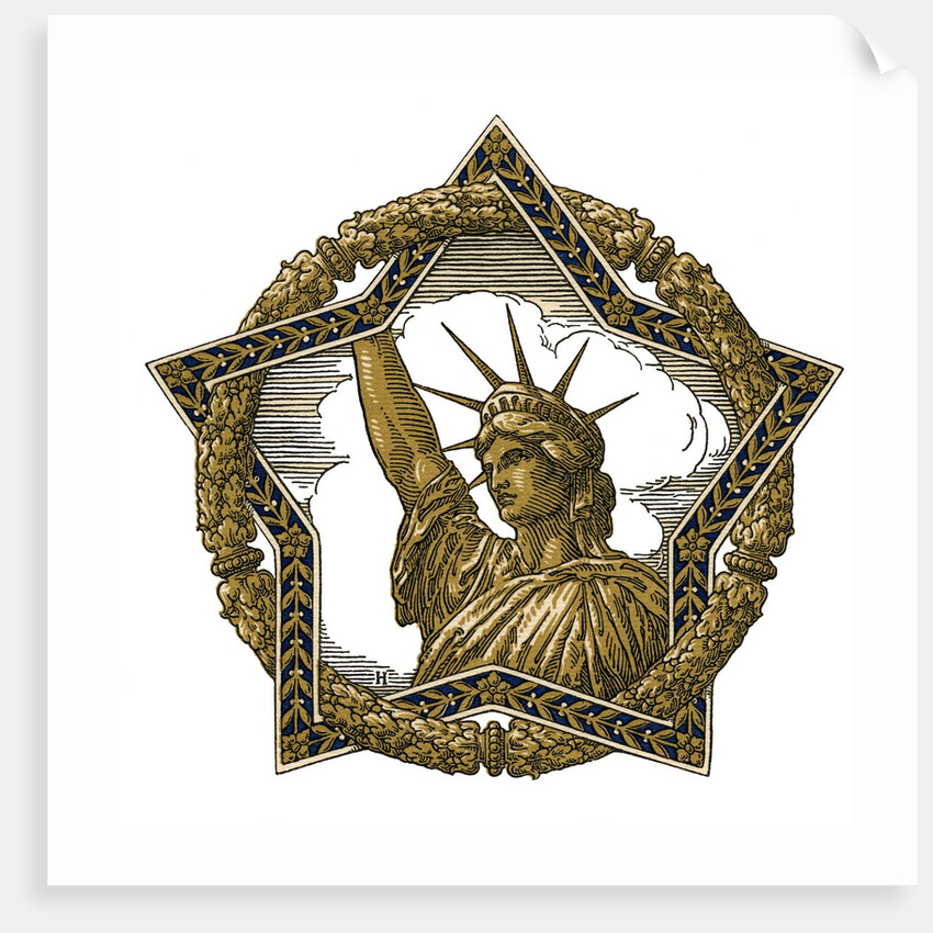 Vintage illustration of Lady Liberty in a star and wreath border by Anonymous