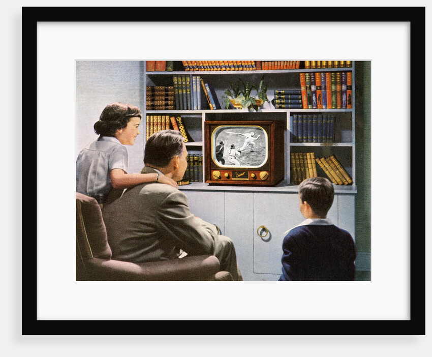 Family Watching Baseball on a New Television. by Anonymous
