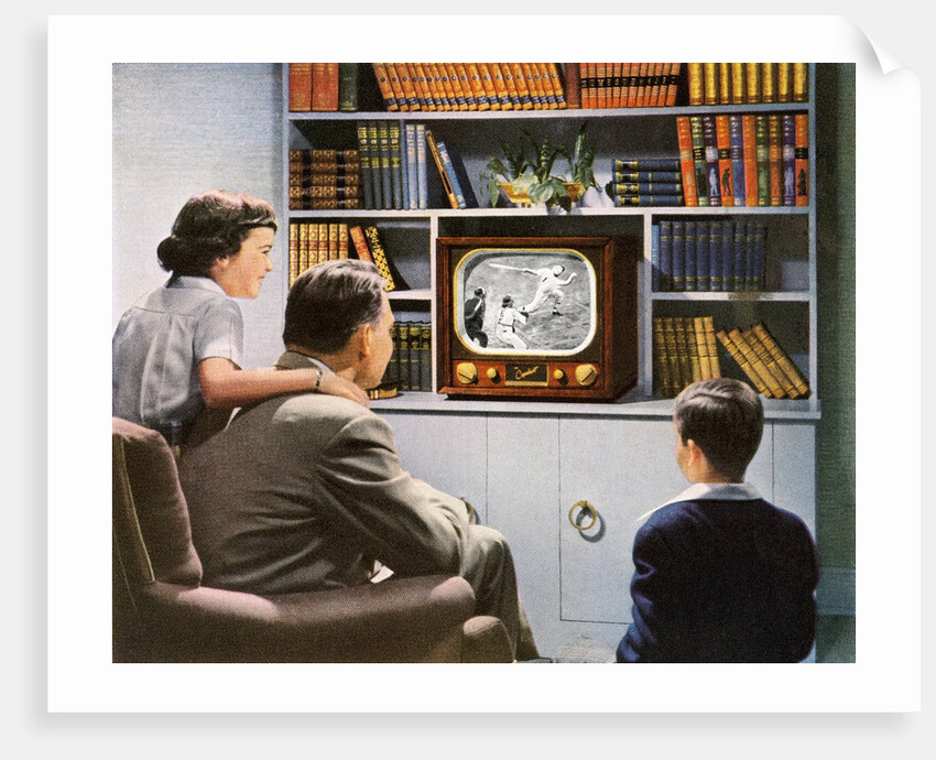 Family Watching Baseball on a New Television. by Anonymous