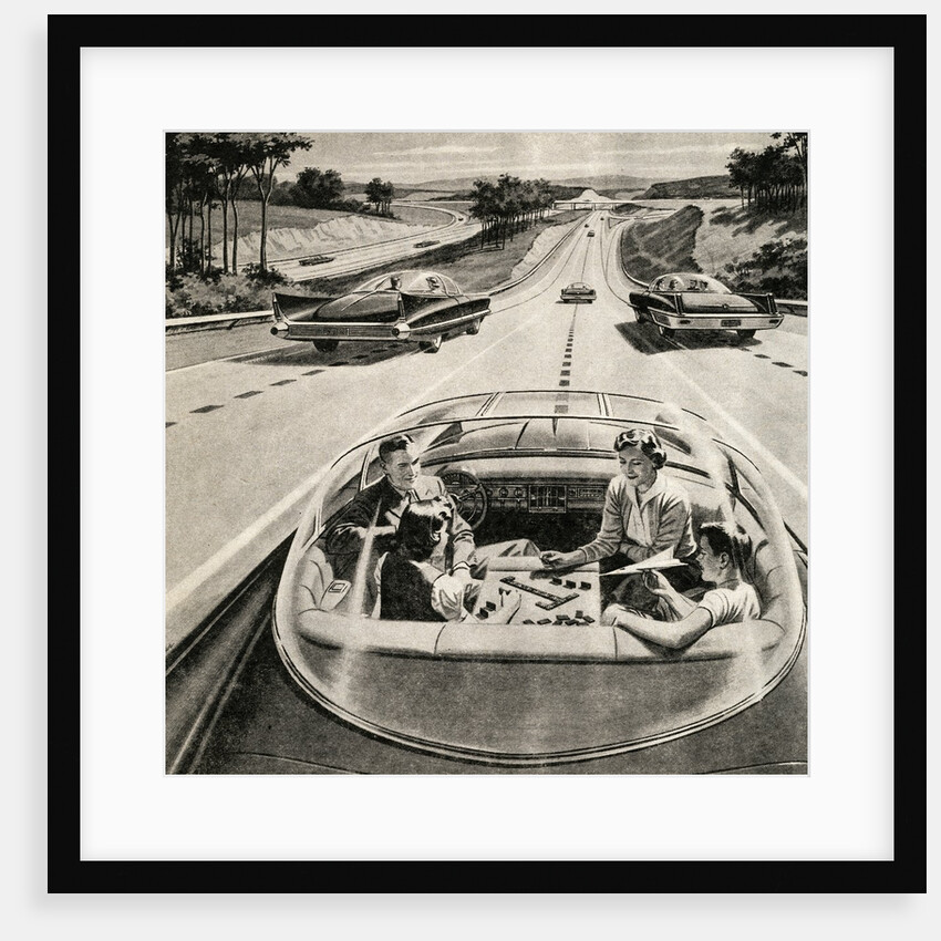 Family Playing Game While Futuristic Car Drives Itself. by Anonymous