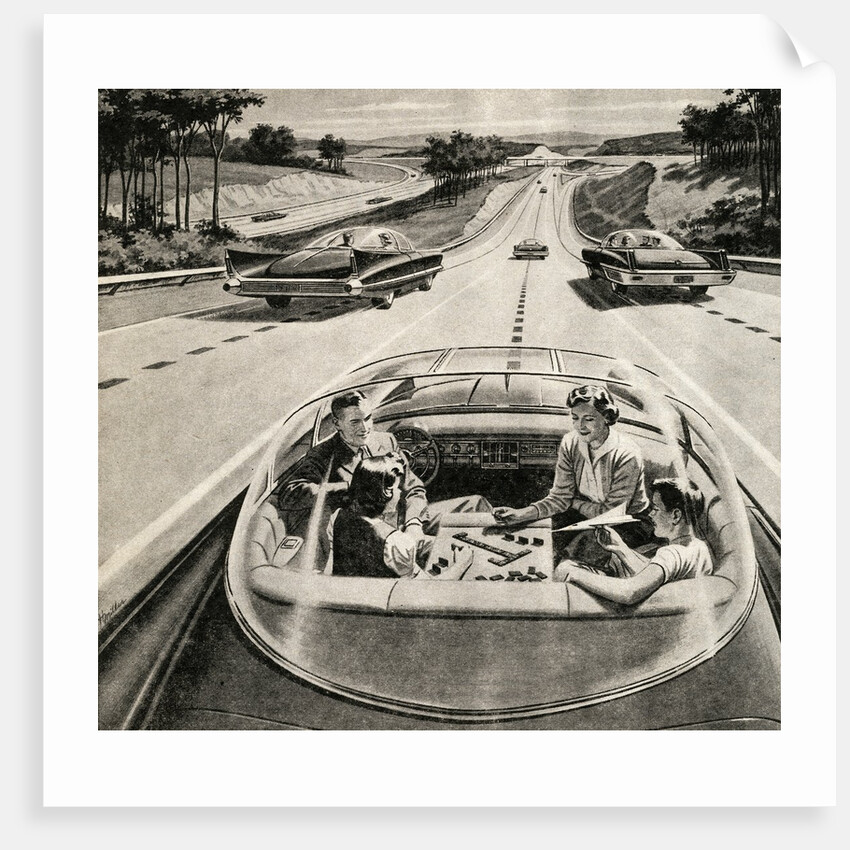 Family Playing Game While Futuristic Car Drives Itself. by Anonymous