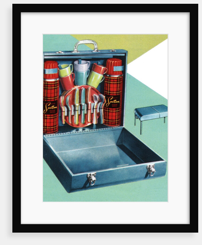Vintage Illustration of a 1950s Travelling Picnic Case. by Anonymous