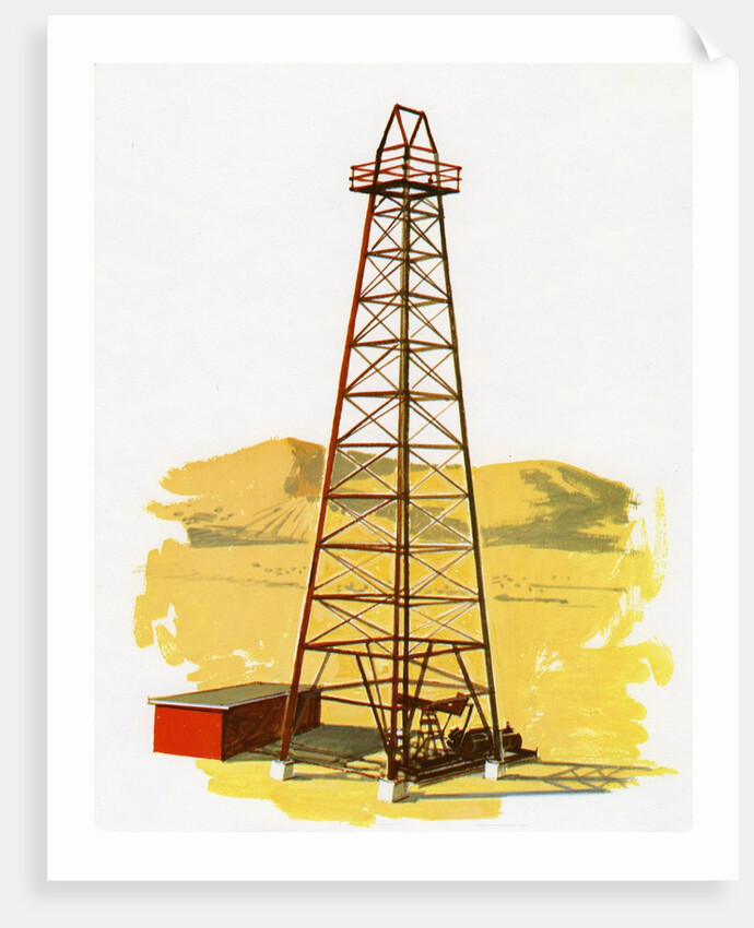 1960s Illustration of an Oil Derrick and Tower. by Anonymous