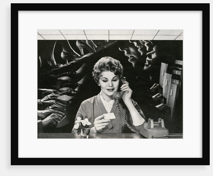 Woman Office Worker on the Phone Distracted by Noise. by Anonymous