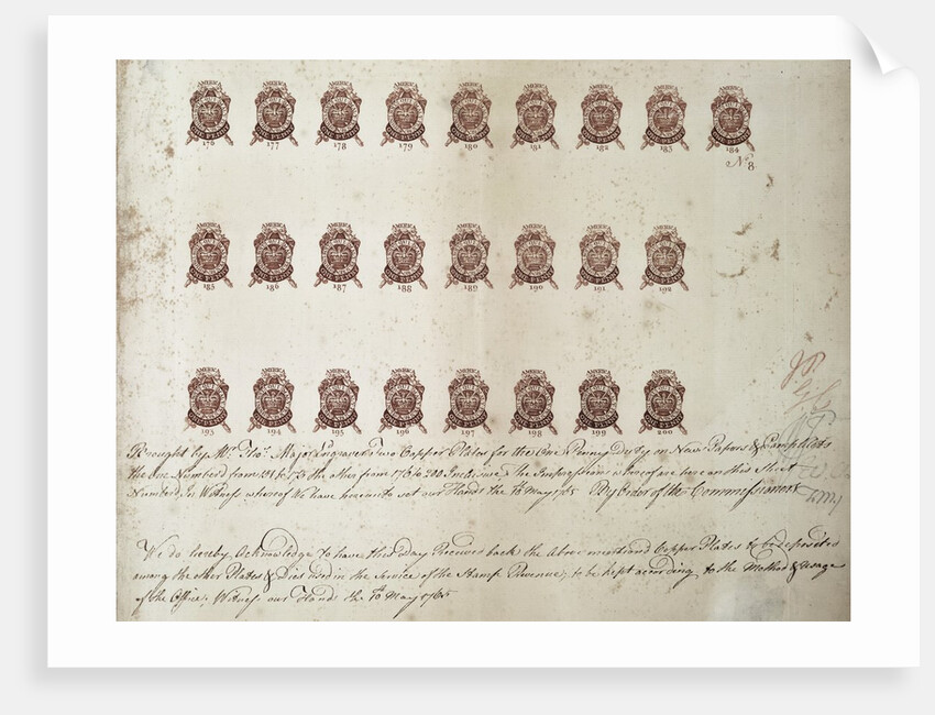 British penny revenue stamps for American colonies by Anonymous