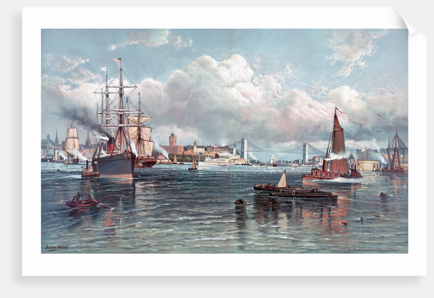 New York Harbor and the Brooklyn Bridge by Andrew W. Melrose