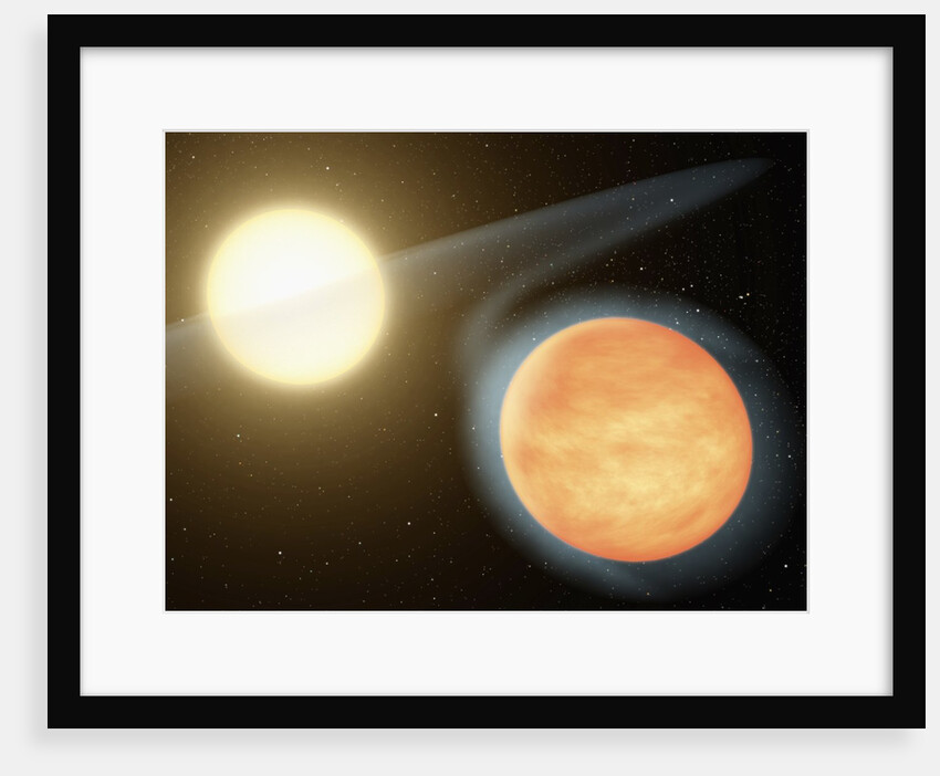 Artist's conception of the searing-hot gas planet WASP-12b (orange orb) and its star by Anonymous