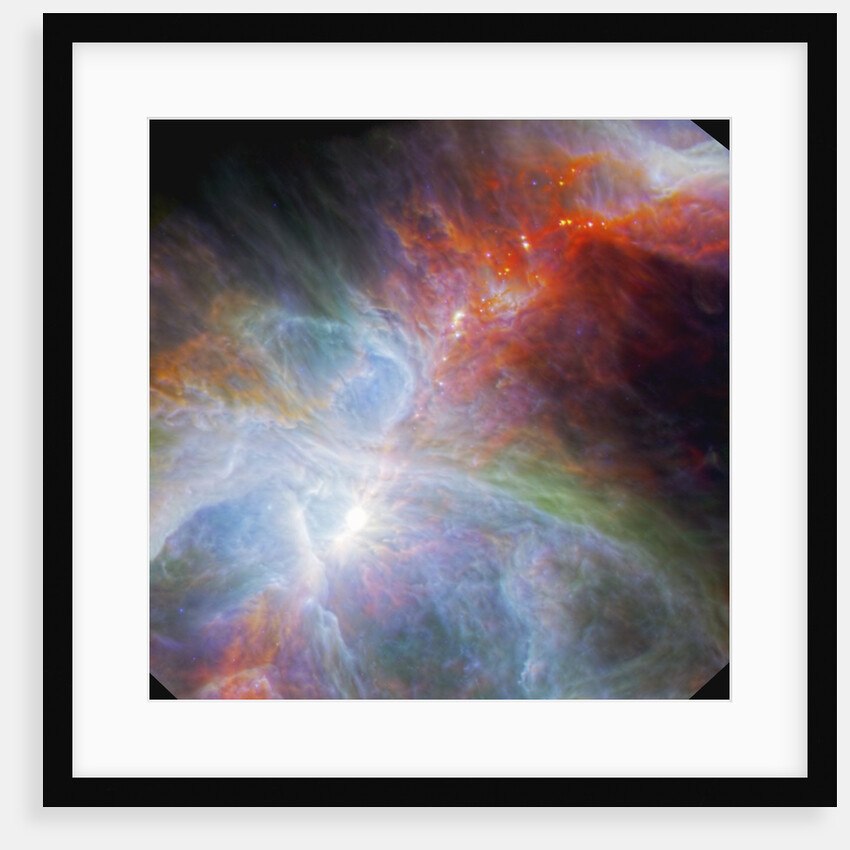 View of the Orion nebula highlighting fledging stars hidden in the gas and clouds by Anonymous