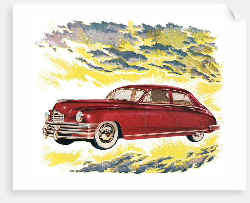 New Red 1940s Car in the Clouds. by Anonymous