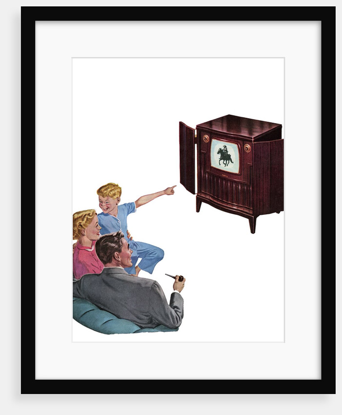 1950s American Nuclear Family Watching a Western of Television. by Anonymous