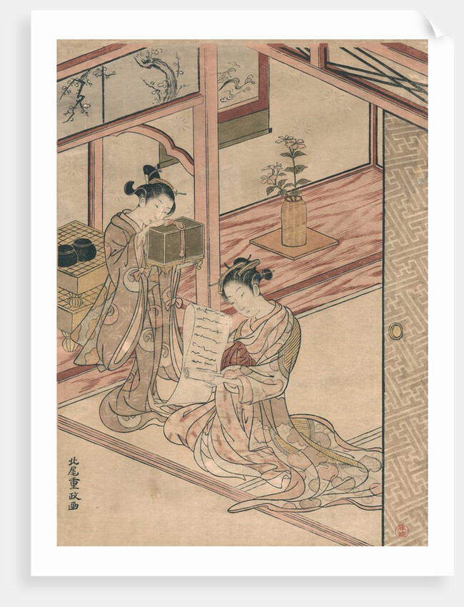 Courtesan and Kamuro in a parlour by Kitao Shigemasa