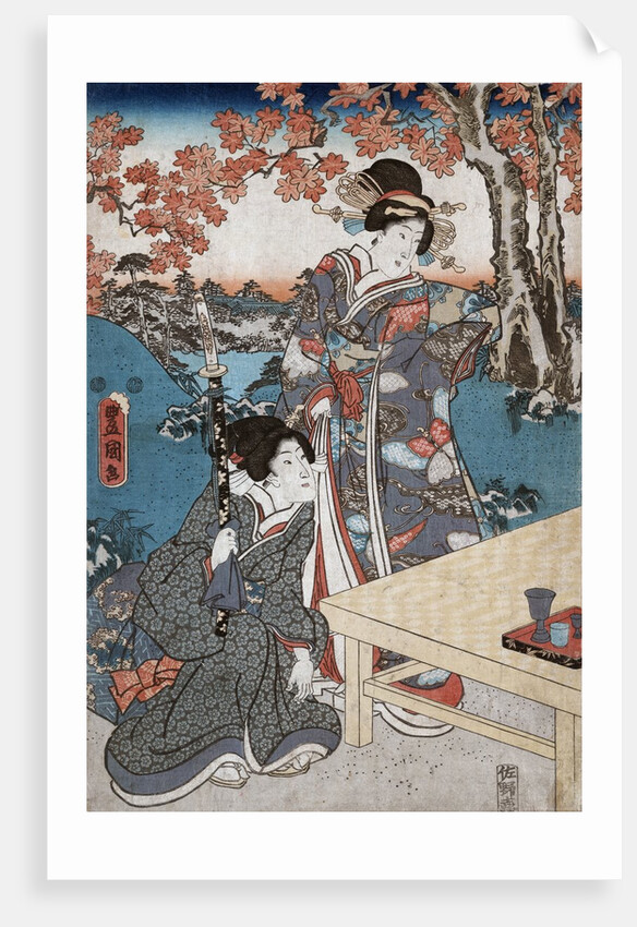 Court ladies gathering maple leaves by Utagawa Toyokuni