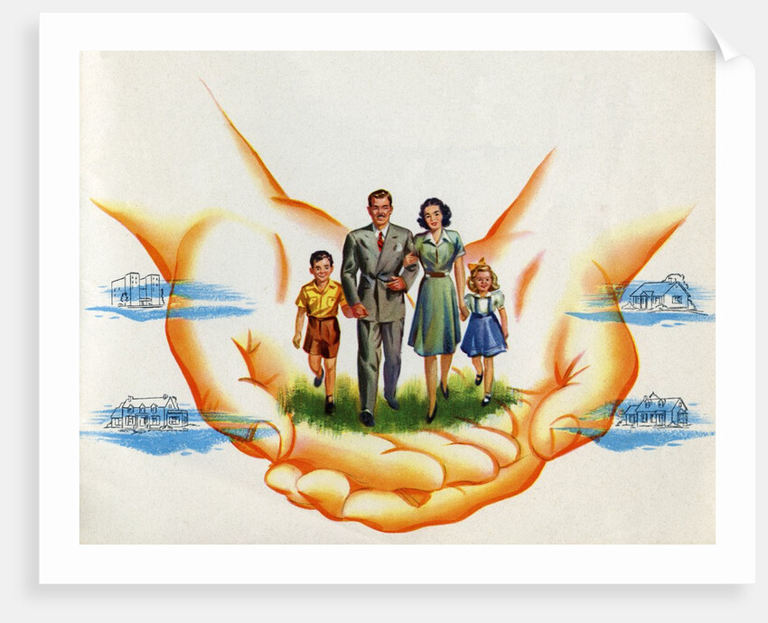 American Nuclear Family Protected by Hands.